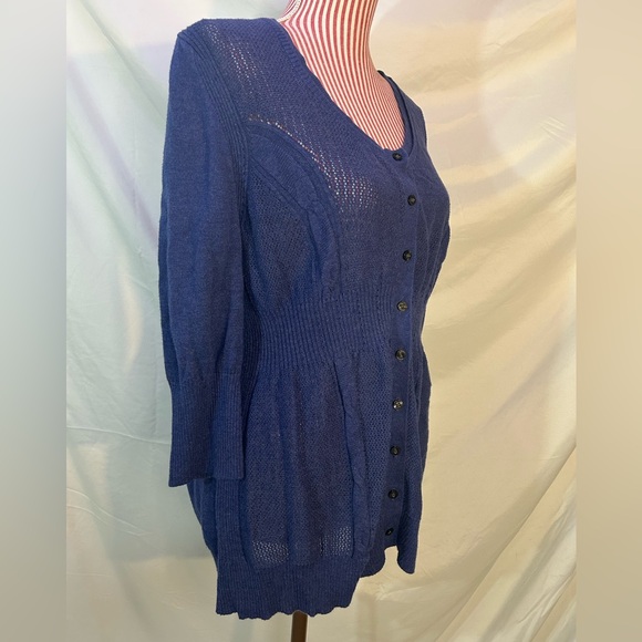 Y2K DKNY Blue Babydoll Knit Cardigan Sweater 3/4 Sleeves Lightweight Soft Sz XL - Picture 4 of 9